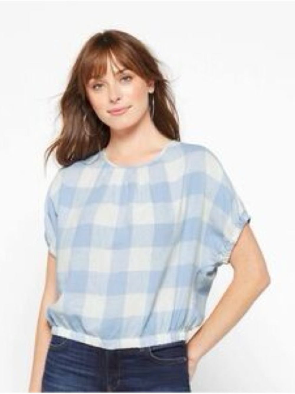 Madewell Light Blue & White Cropped Linen-Blend Top